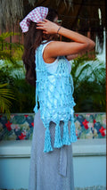 Macramé Fishnet Bag in Misty Blue