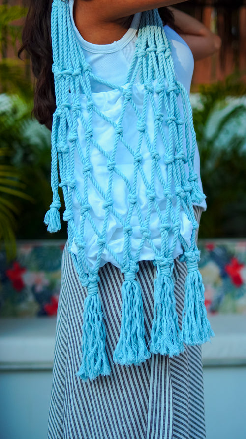 Macramé Fishnet Bag Misty Blue